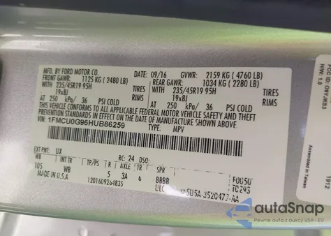 2017 Ford Escape Se from USA, damaged, VIN 1FMCU0G96HUB86259